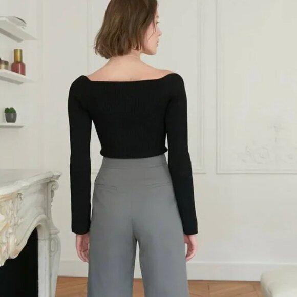 PIXIE MARKET Chiara Knit Bustier Long Sleeve Sweater Top in Black XS - Picture 7 of 7